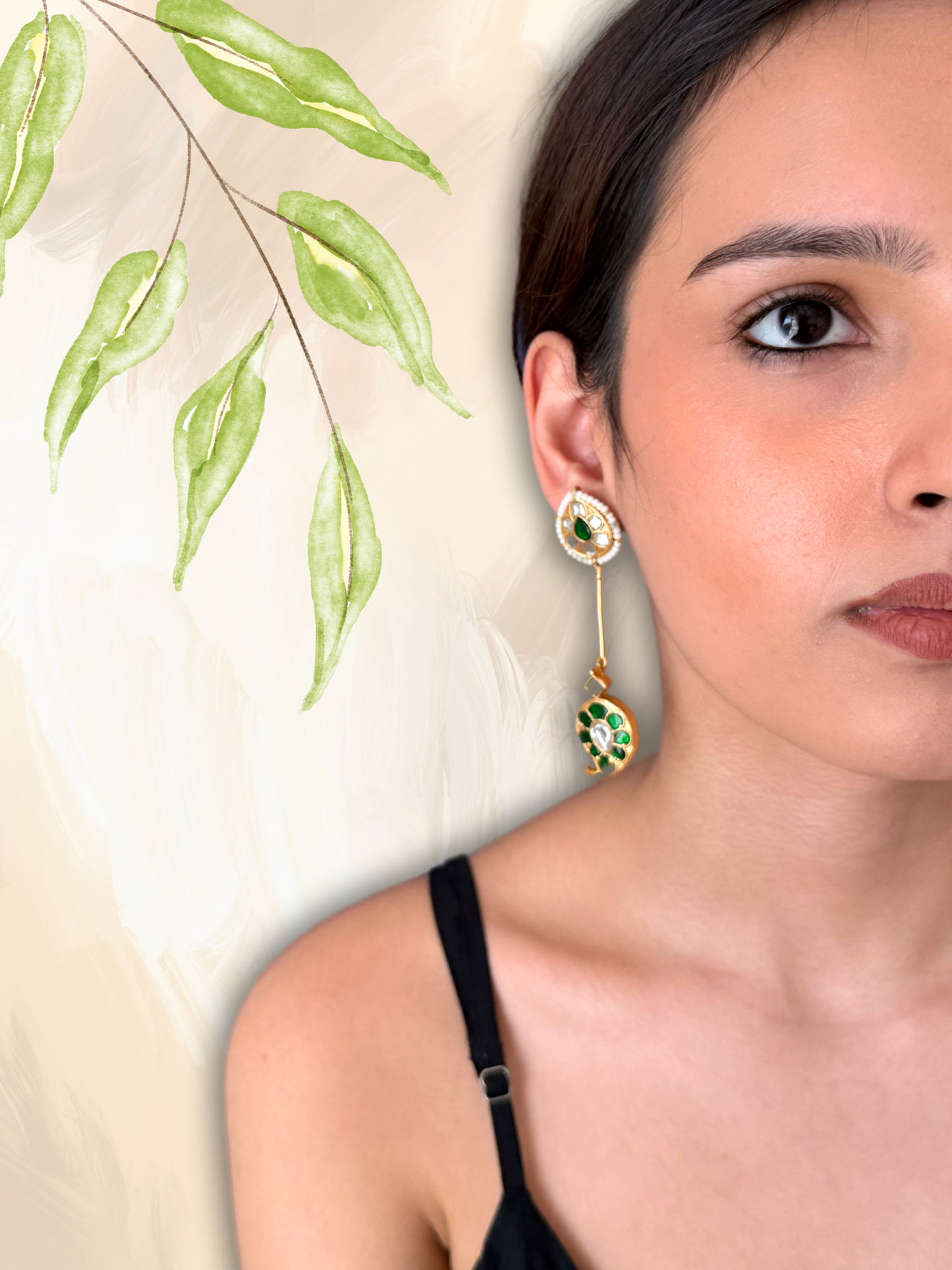 Jade Kundan Drop Earrings