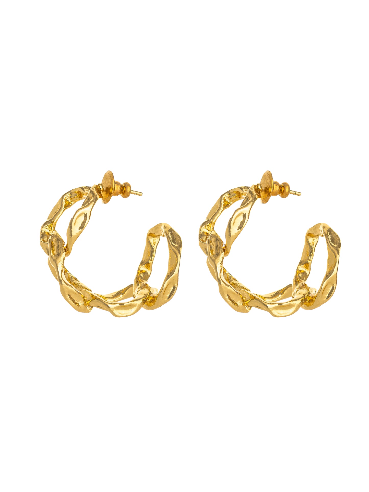 Twisted & Hand-beaten Brass Hoops - Gold