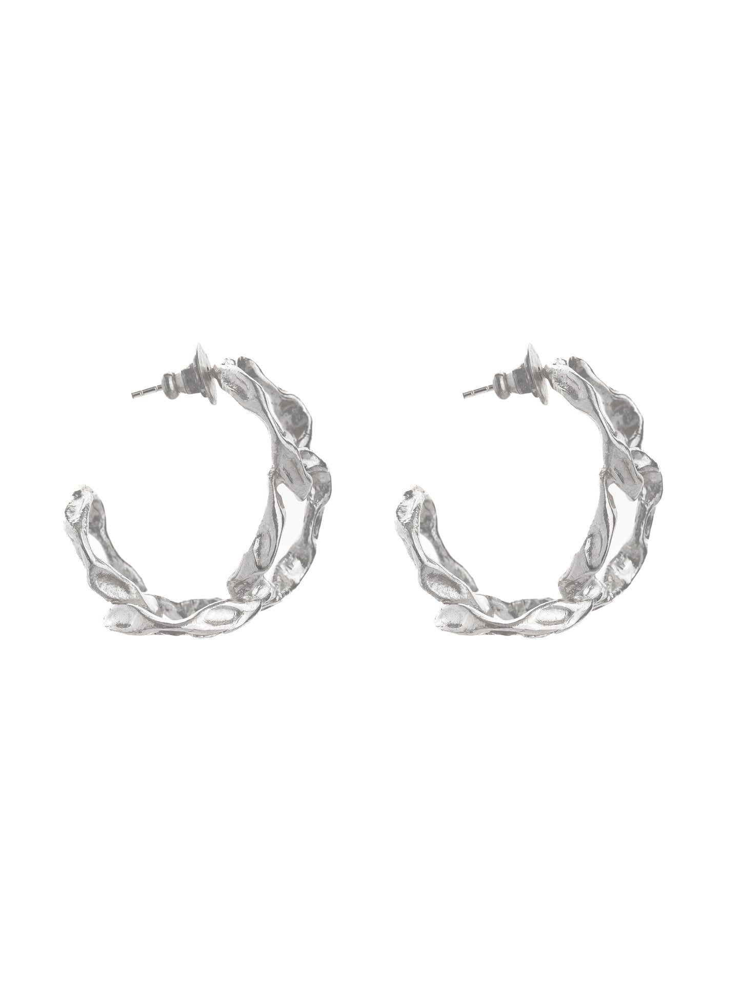 Twisted & Hand-beaten Brass Hoops - Silver