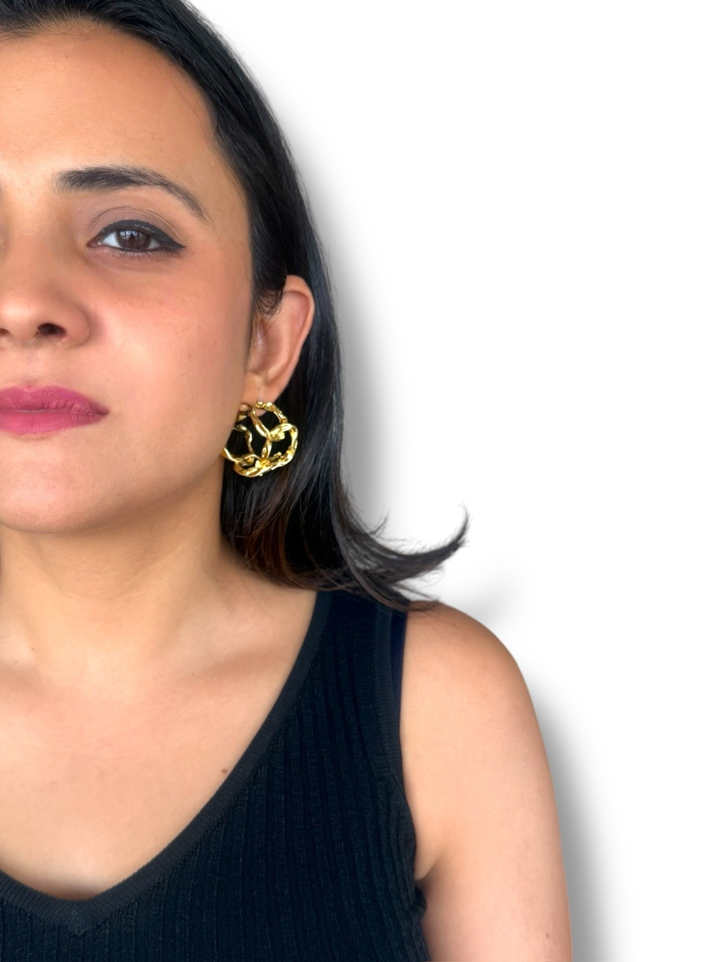 Twisted & Hand-beaten Brass Hoops - Gold