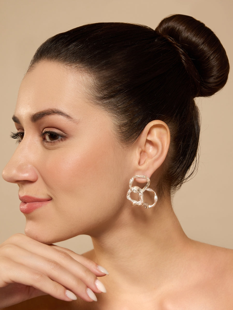 Twisted & Hand-beaten Brass Hoops - Silver