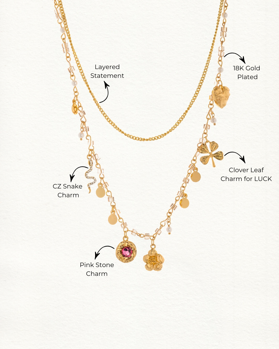 Clover, Serpentine Charm Necklace 