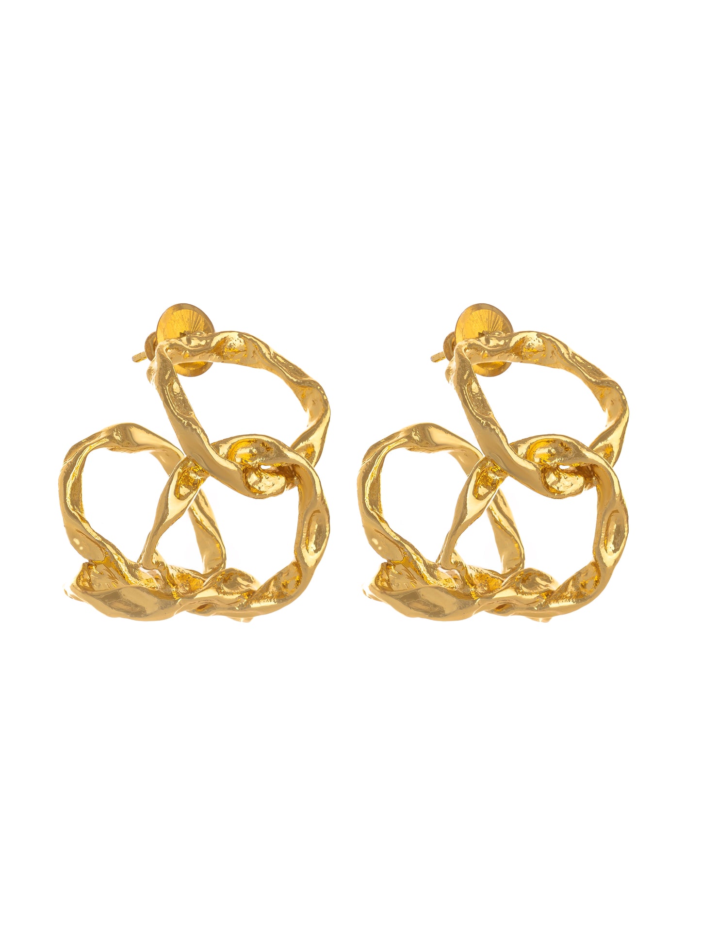 Twisted & Hand-beaten Brass Hoops - Gold