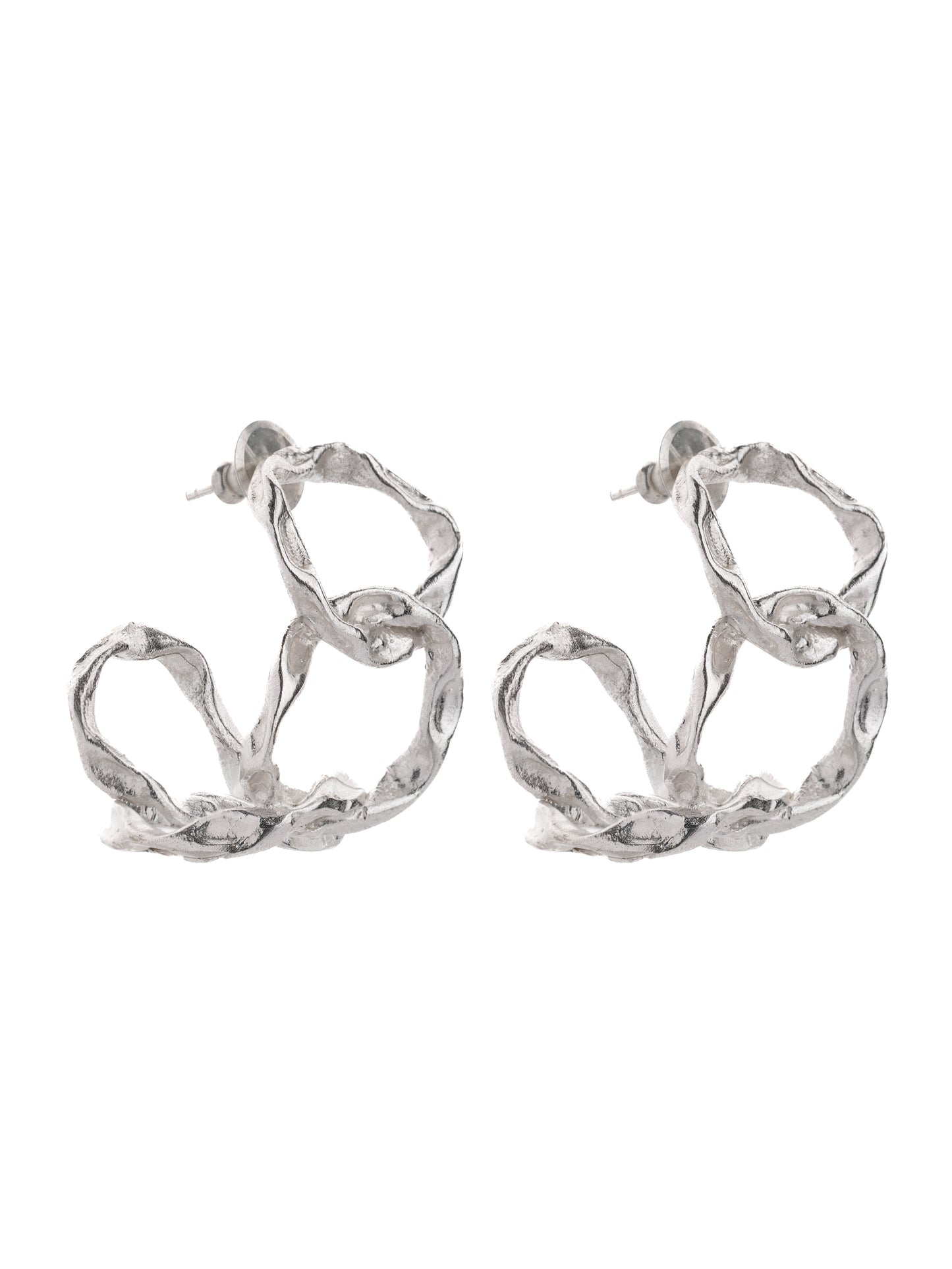 Twisted & Hand-beaten Brass Hoops - Silver