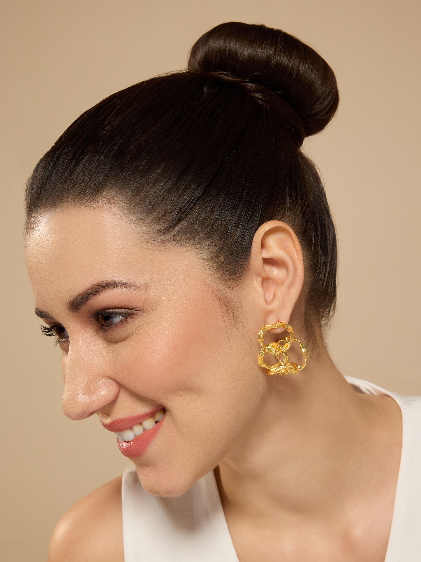 Twisted & Hand-beaten Brass Hoops - Gold