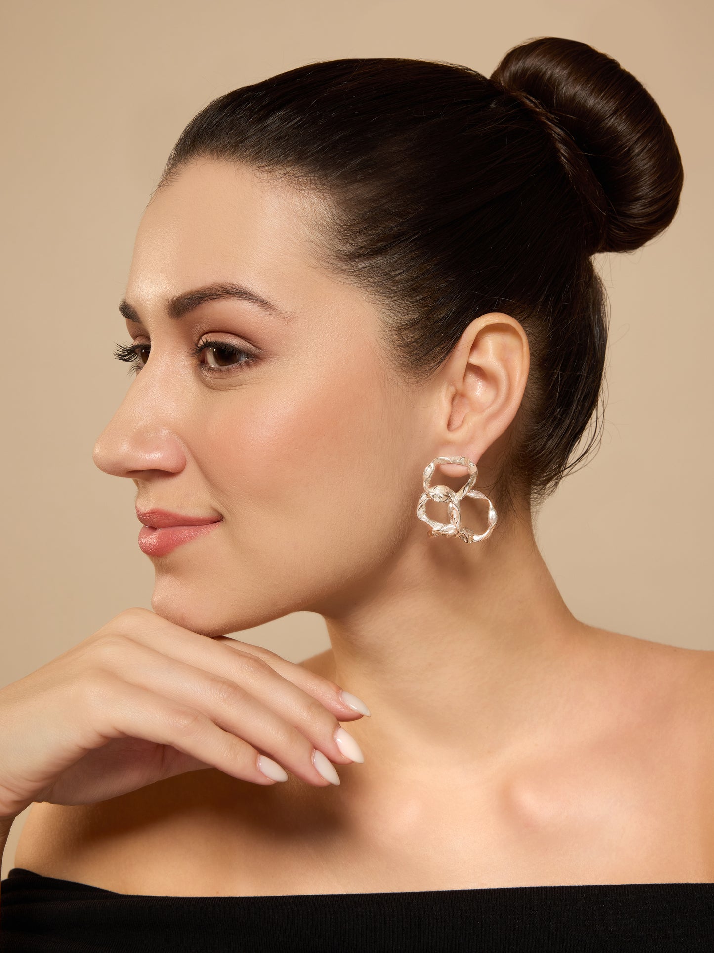Twisted & Hand-beaten Brass Hoops - Silver