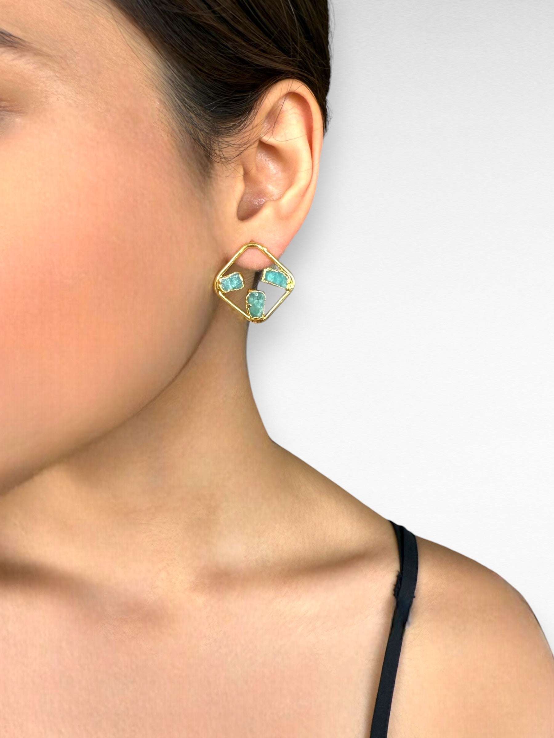 Aquamarine Square Earrings