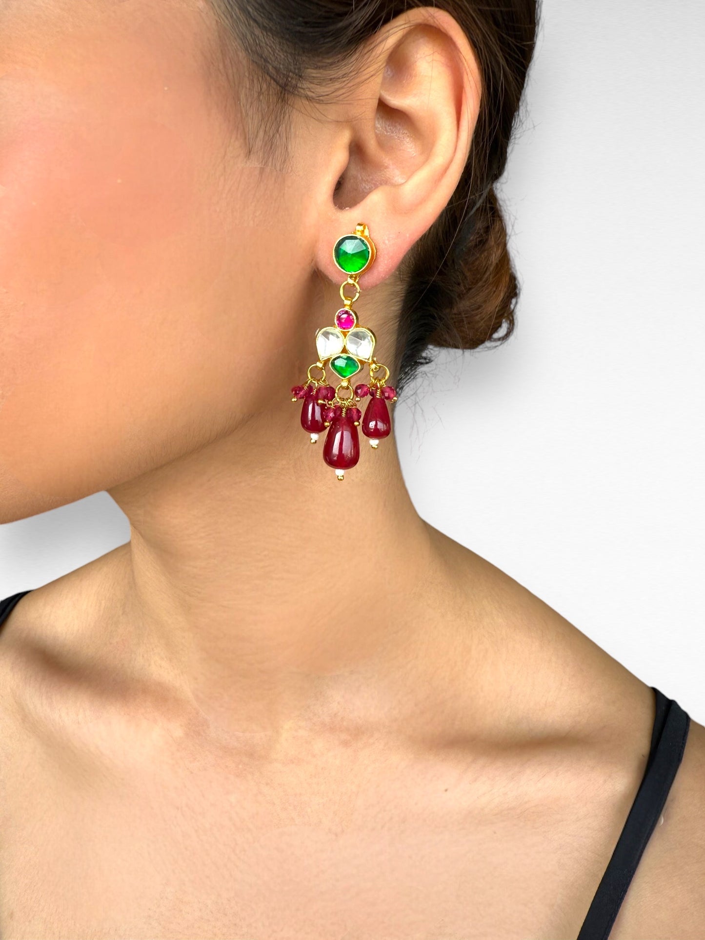 Pink Hemp & Jadau earrings & necklace set