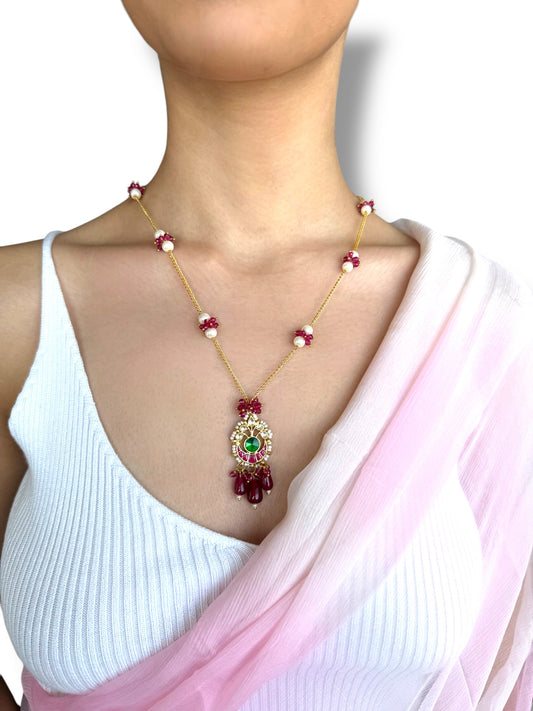 Pink Hemp and Jadau earrings and necklace set