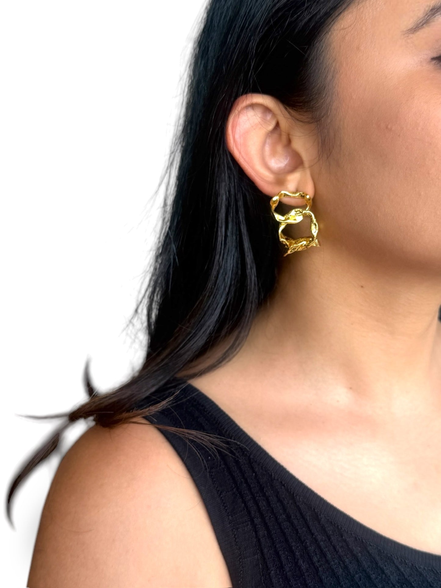 Twisted & Hand-beaten Brass Hoops - Gold