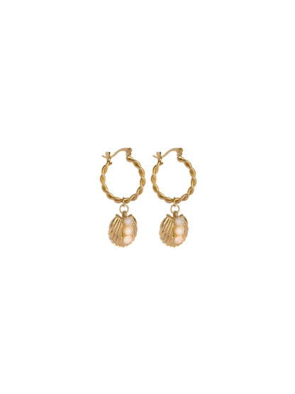 Shell Drop Hoop Earrings