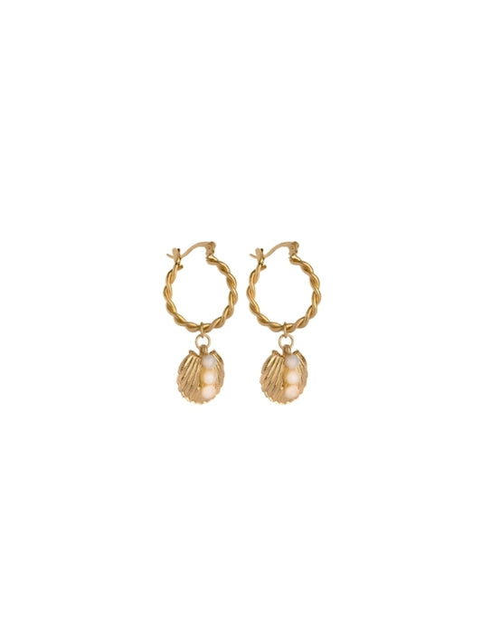 Shell Drop Hoop Earrings