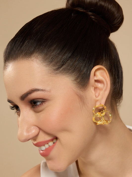 Twisted & Hand-beaten Brass Hoops - Gold