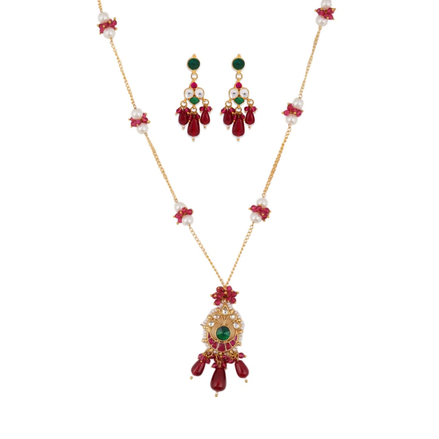 Pink Hemp & Jadau earrings & necklace set